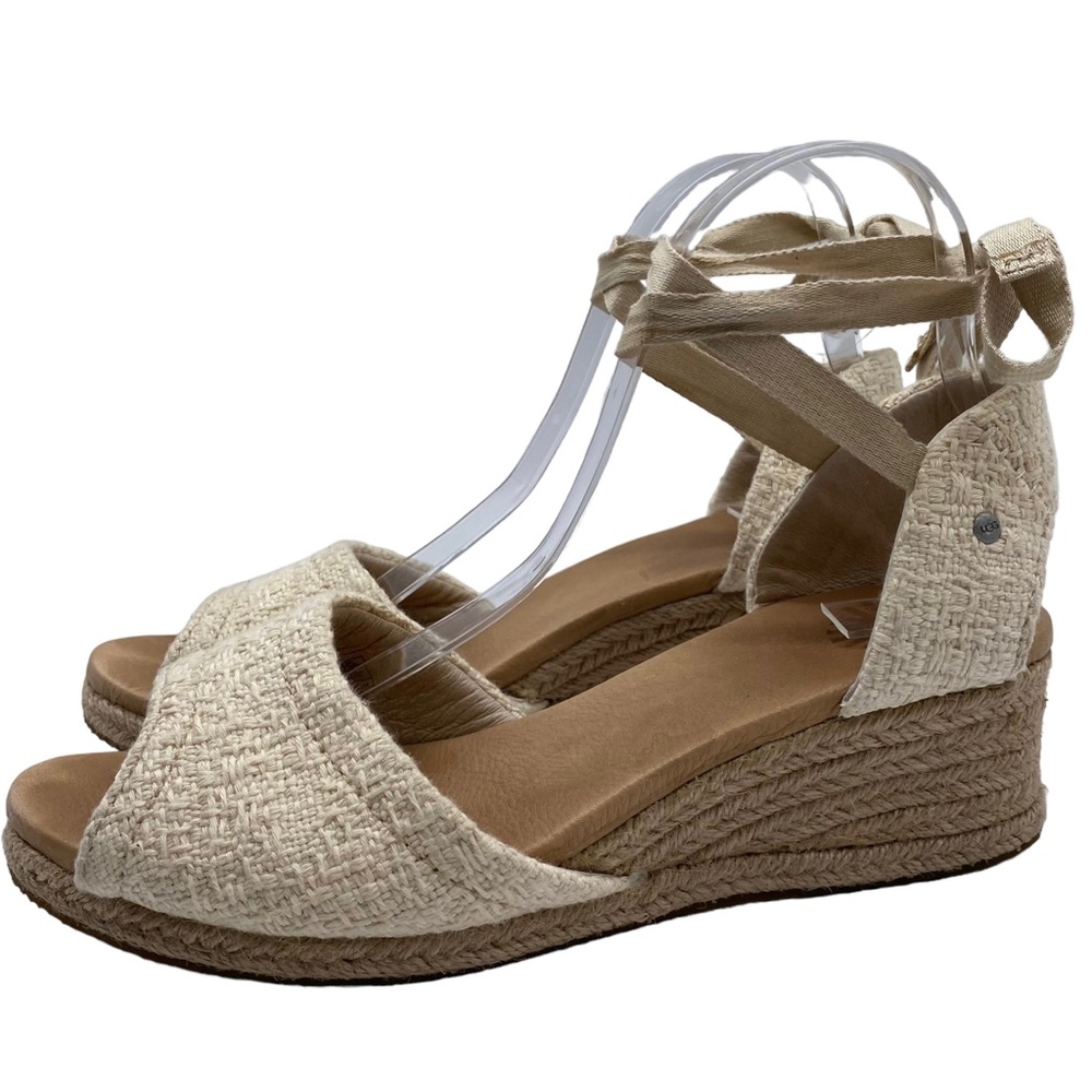 UGG Sandals Delmar Natural Espadrille Wedge Ankle Tie Size 8.5